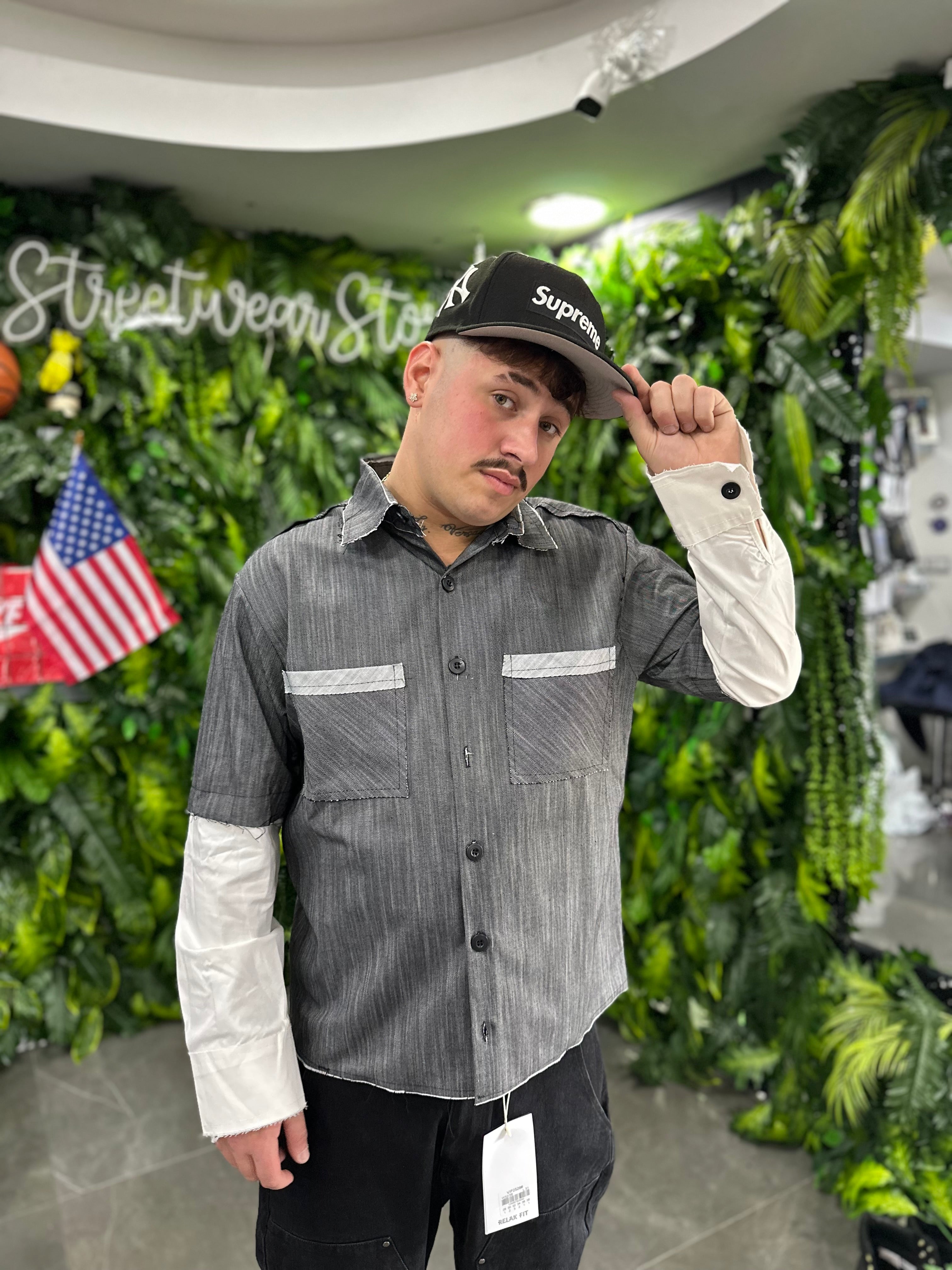 Camicia Grey/White Long Sleeve MAURICE