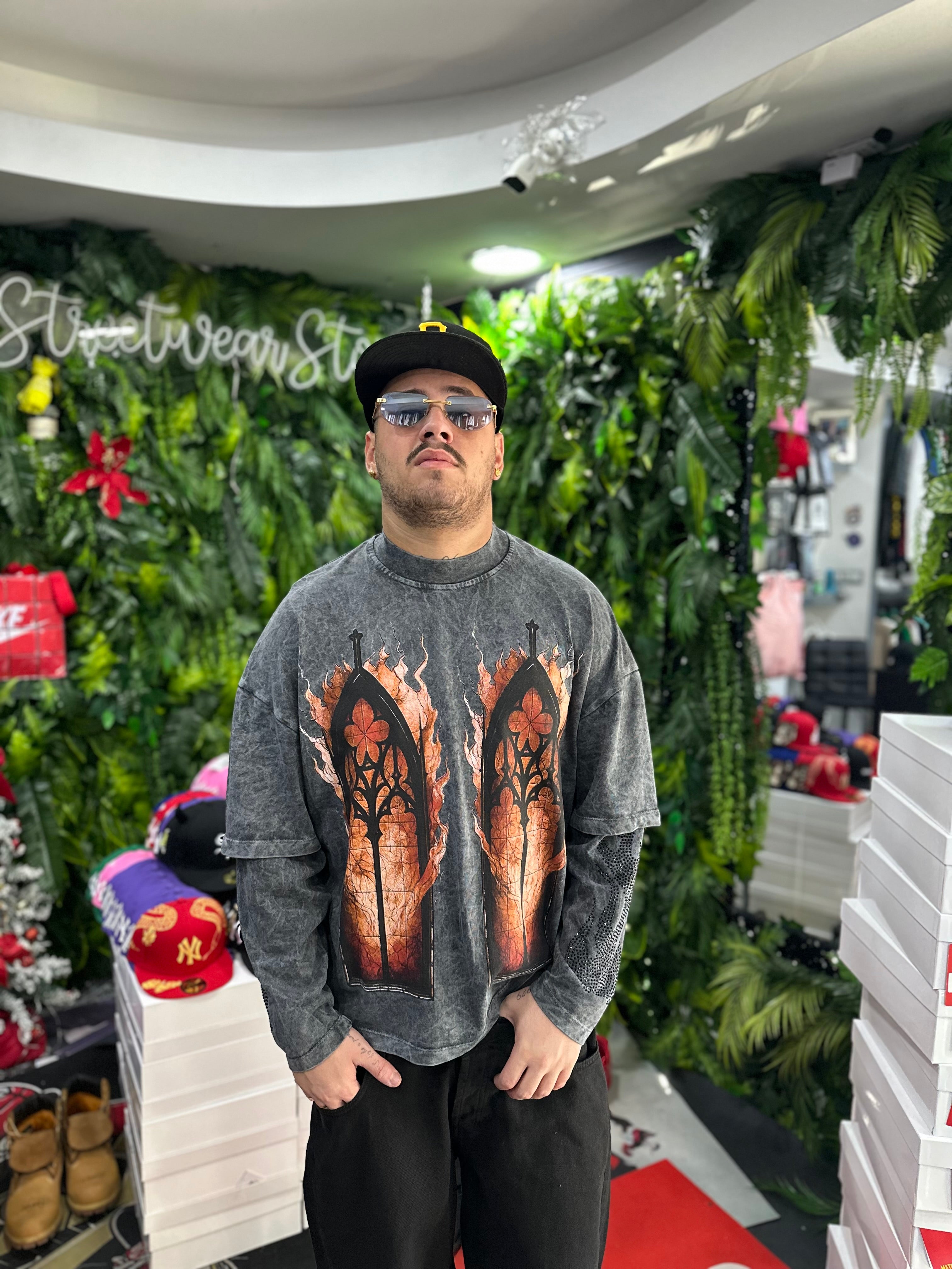 Shirt Longsleeve Grey Flames BUNKER