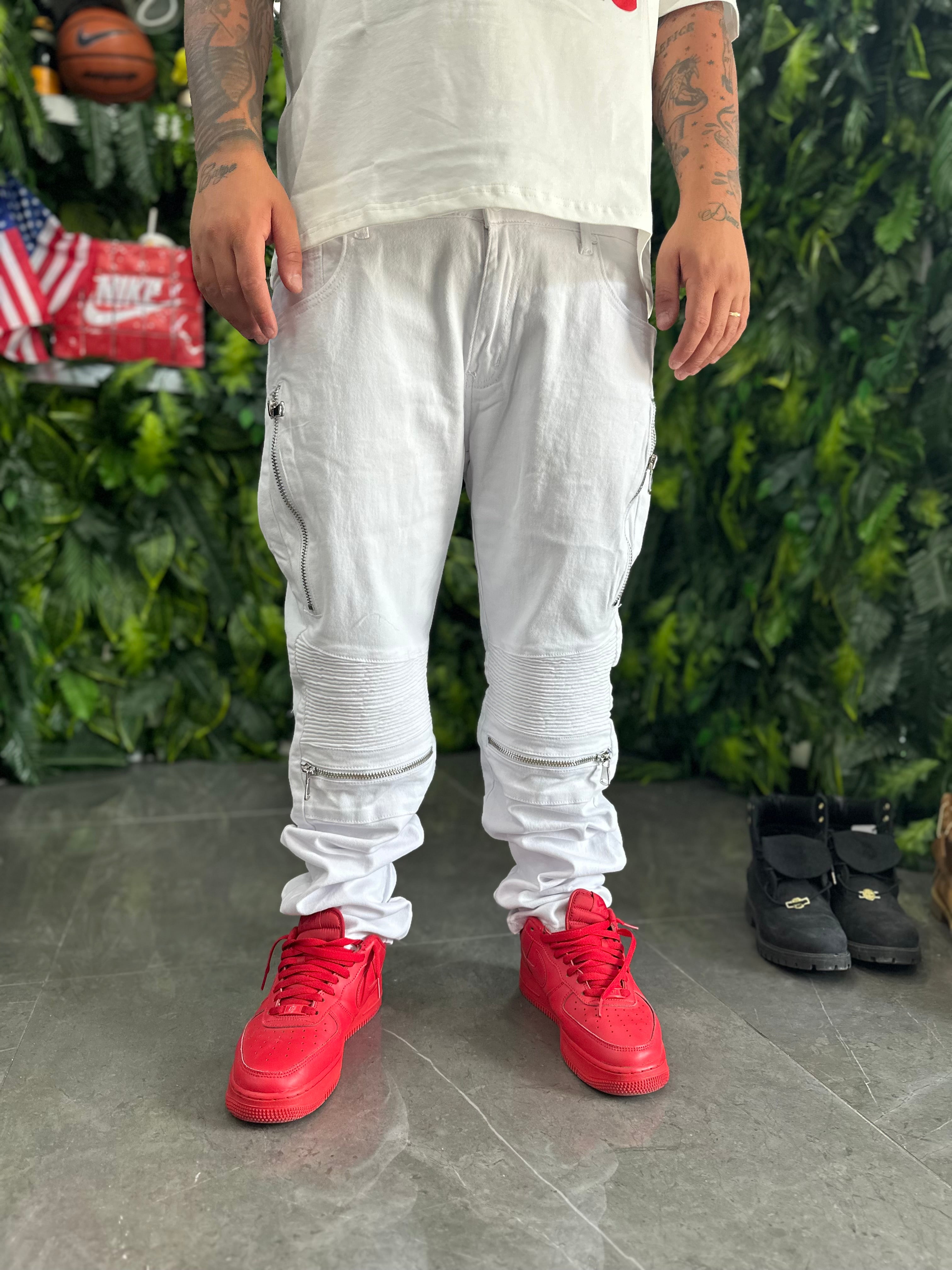 Denim Byker White Zip