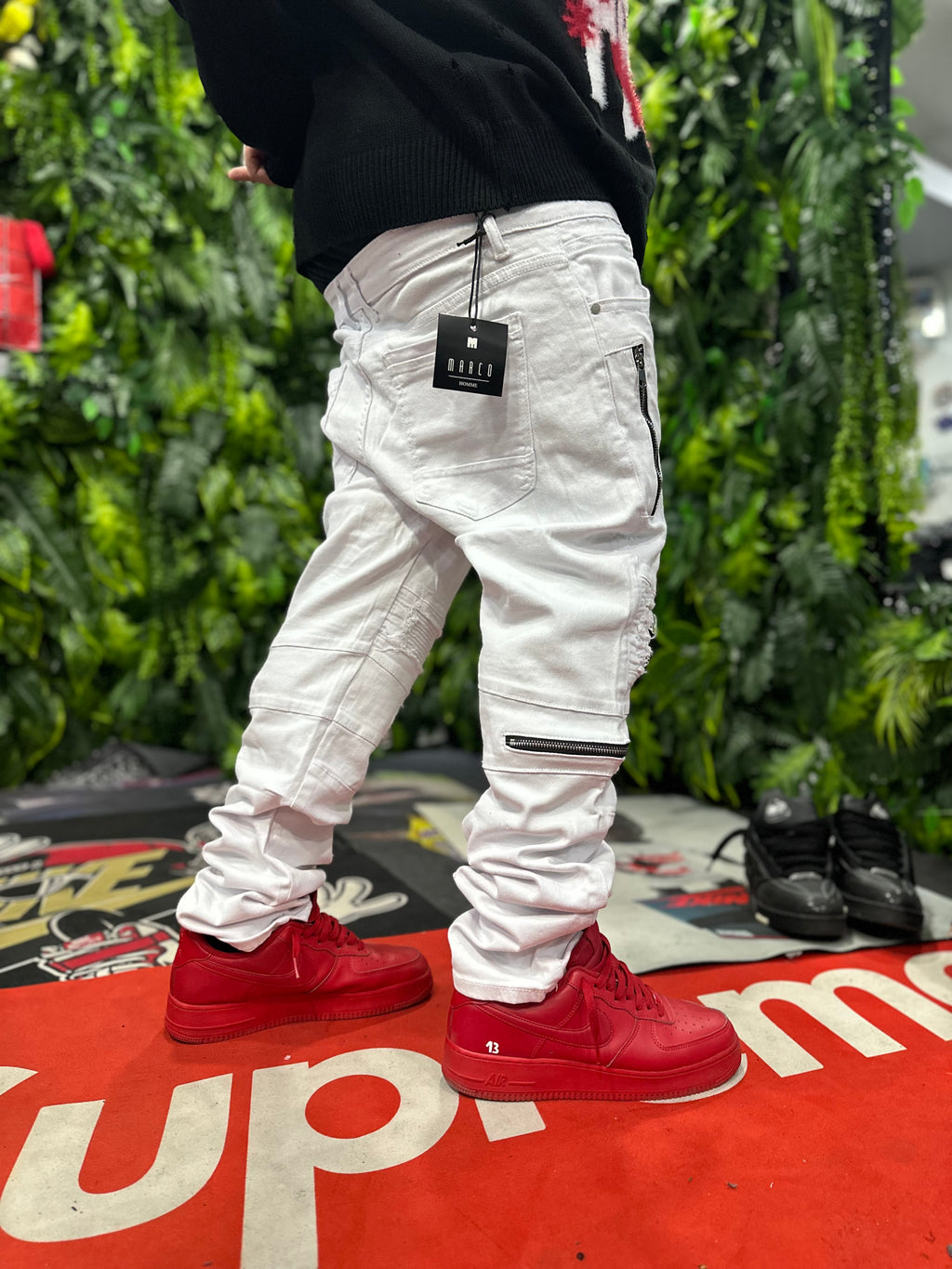 Denim Byker White Four Zip