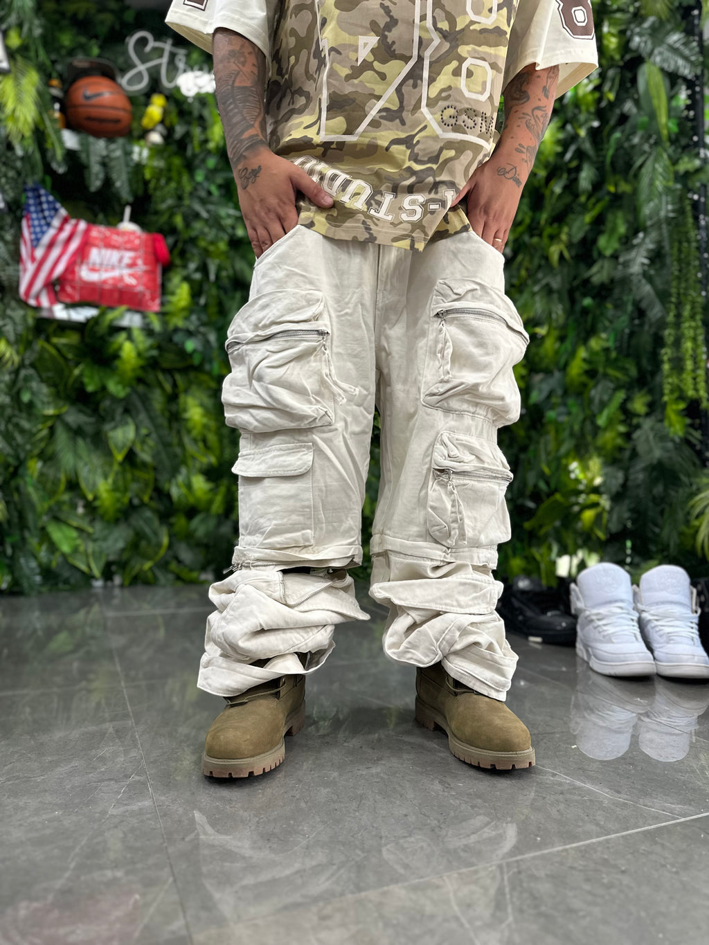 Denim Cargo+Shorts White