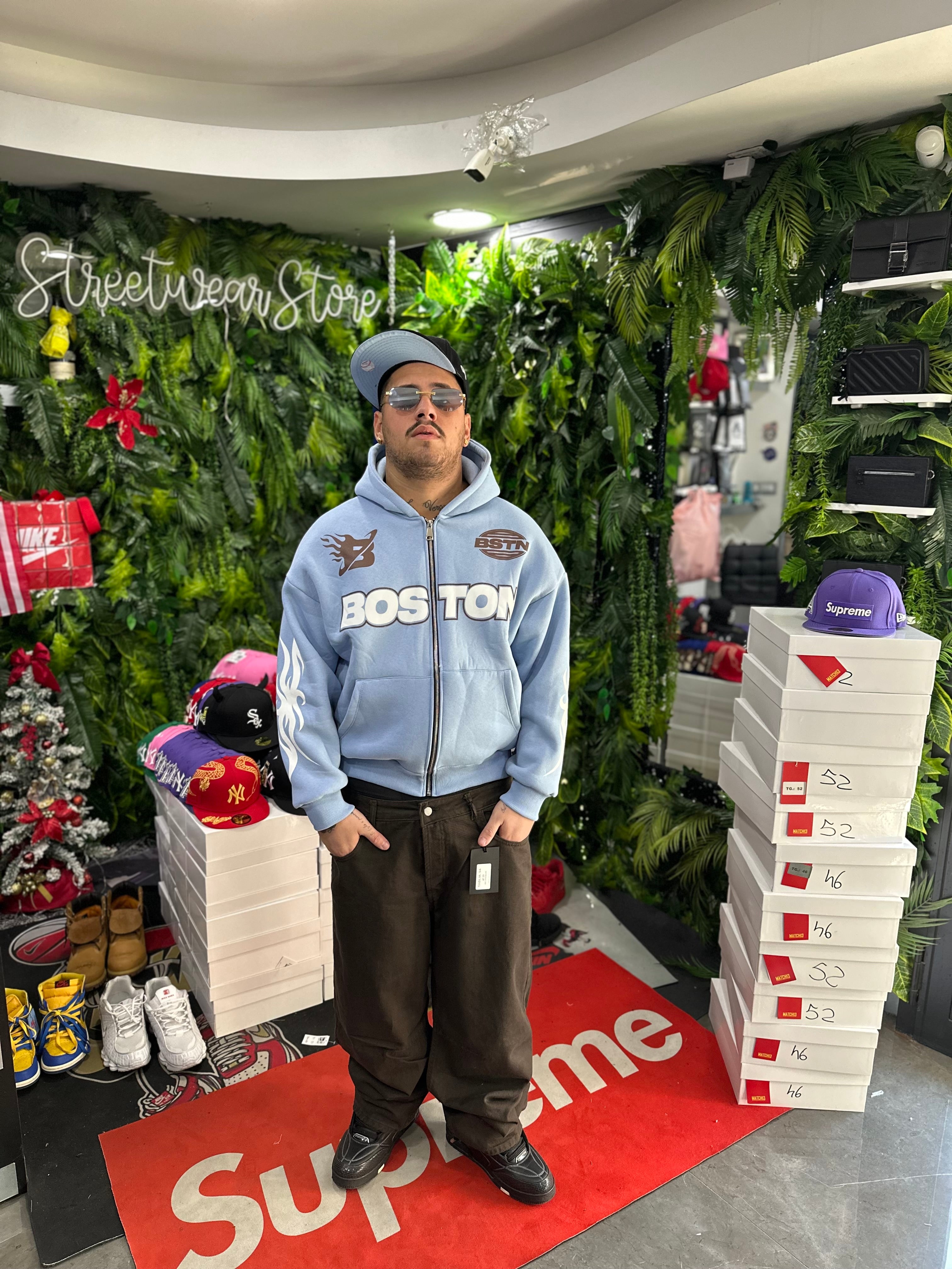 Felpa Boston Crop Zip Celeste BUNKER