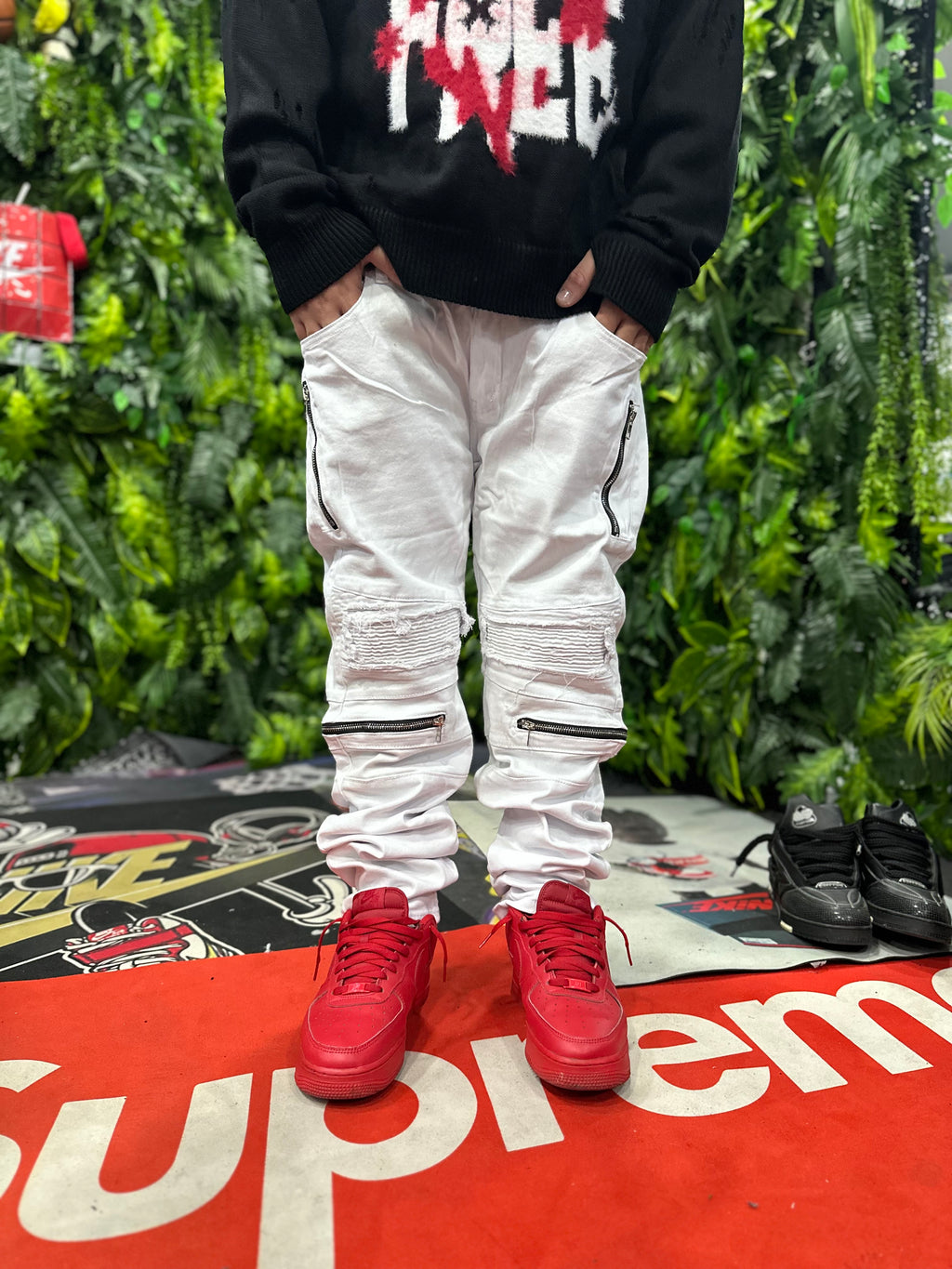 Denim Byker White Four Zip