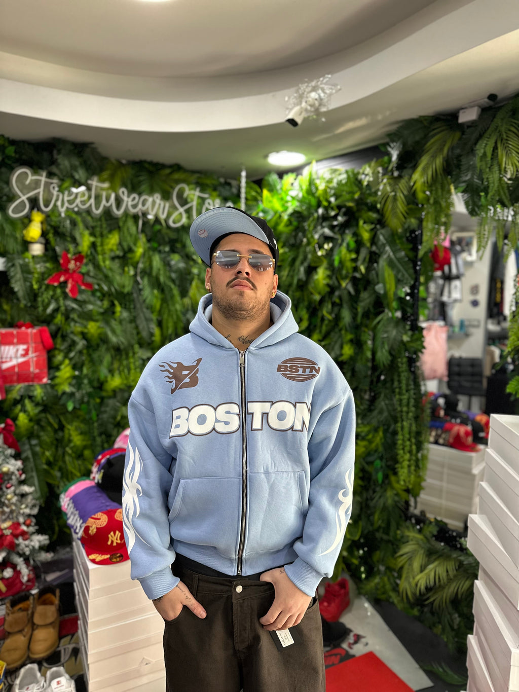 Felpa Boston Crop Zip Celeste BUNKER