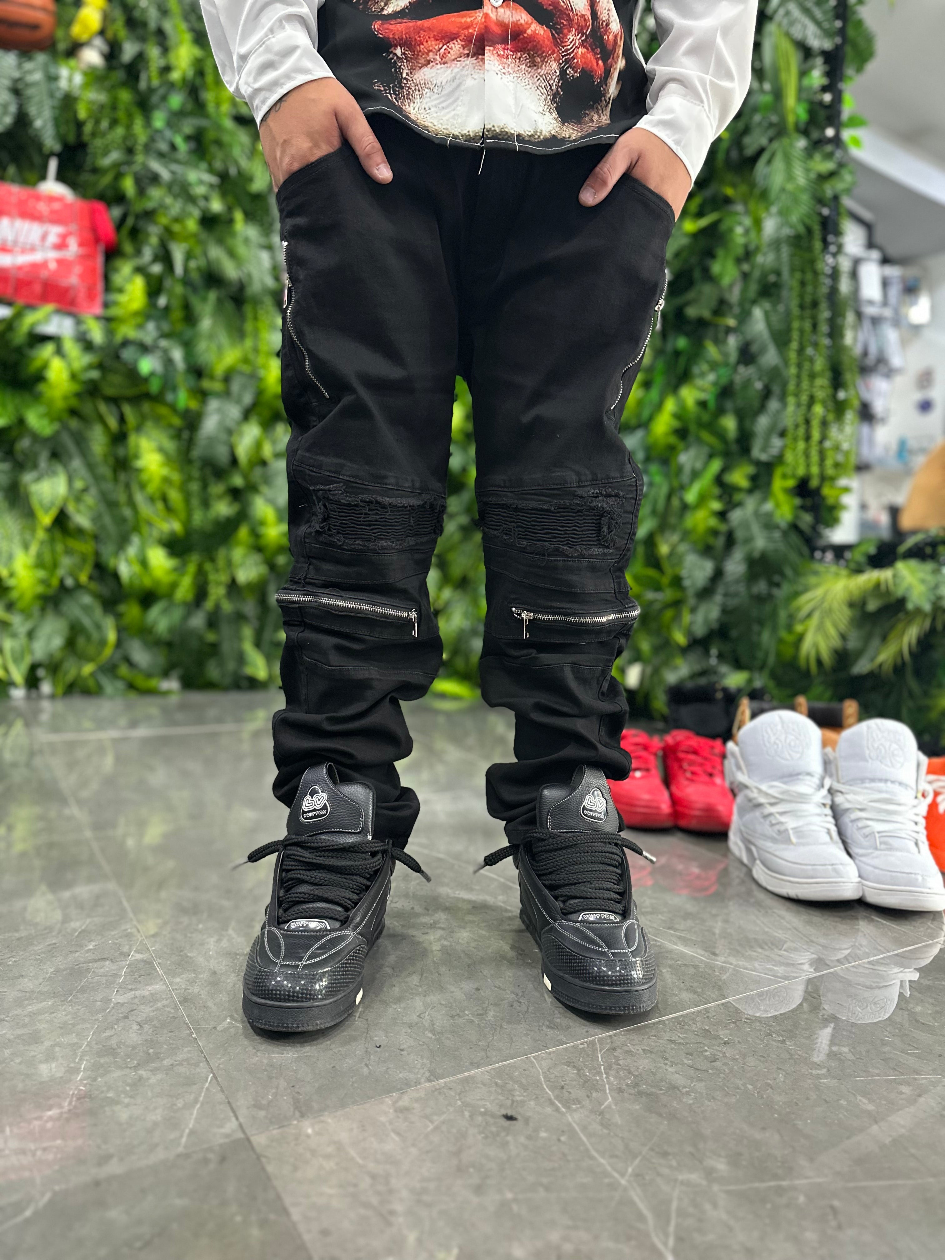 Denim Byker Black Four Zip