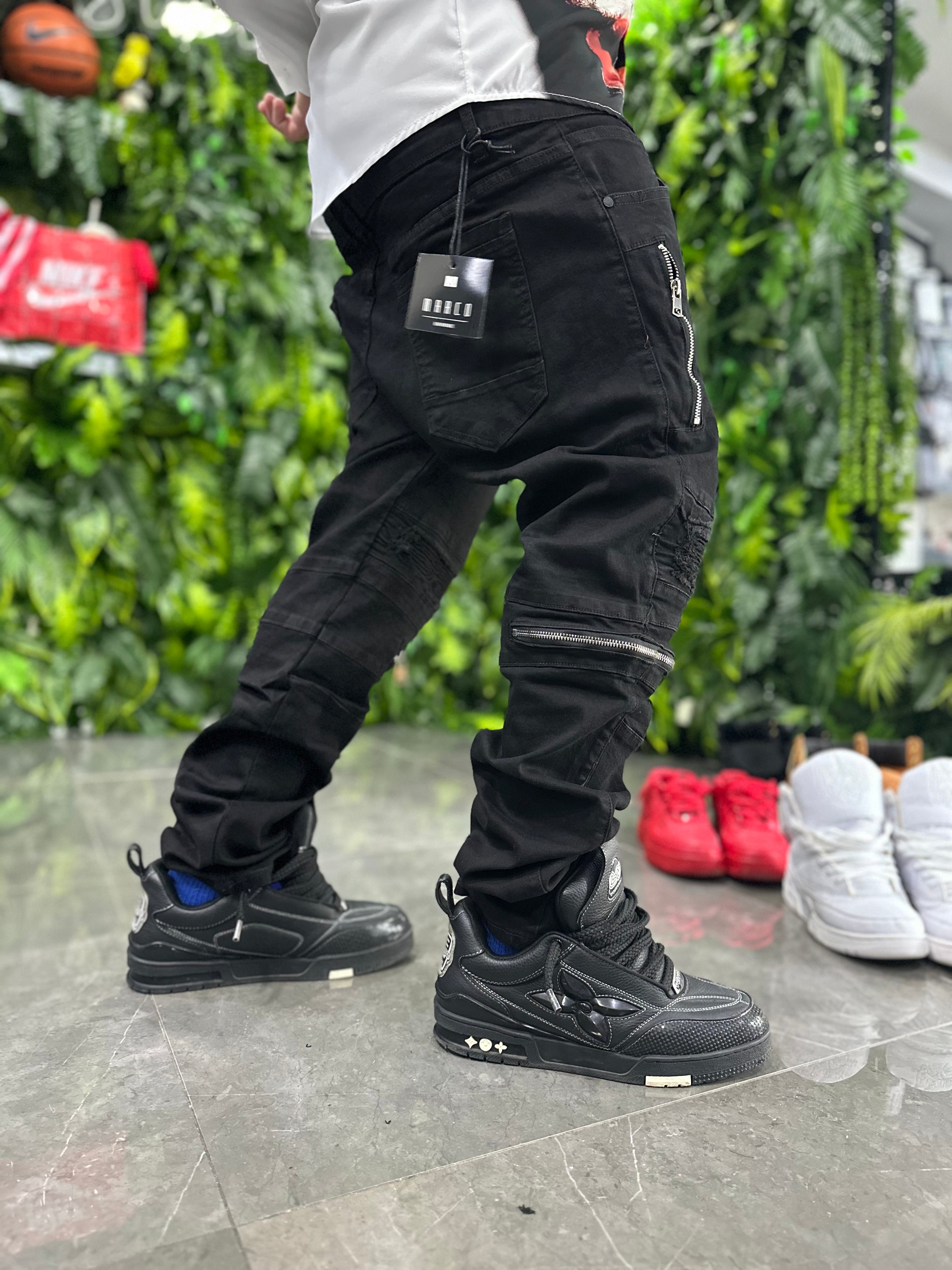 Denim Byker Black Four Zip