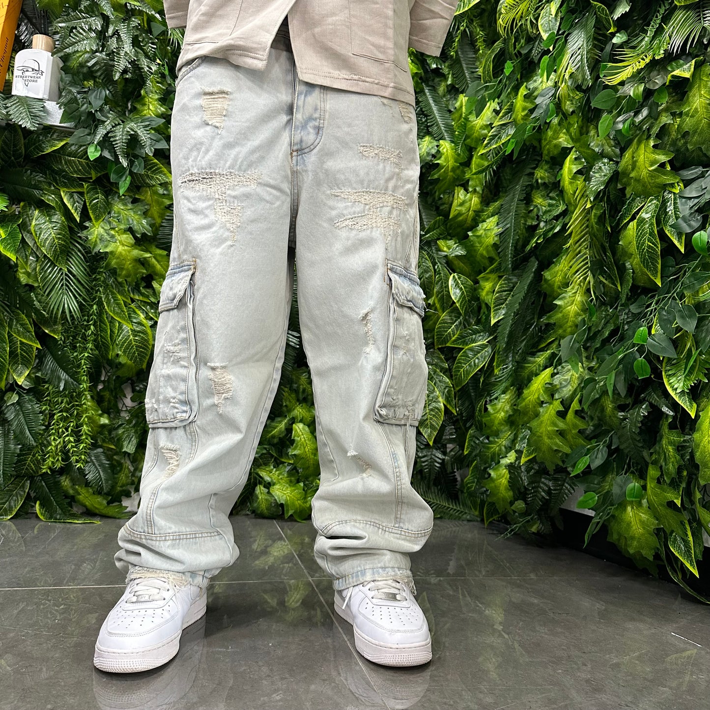 Denim cargo tasconato sabbiato CIANOTIC